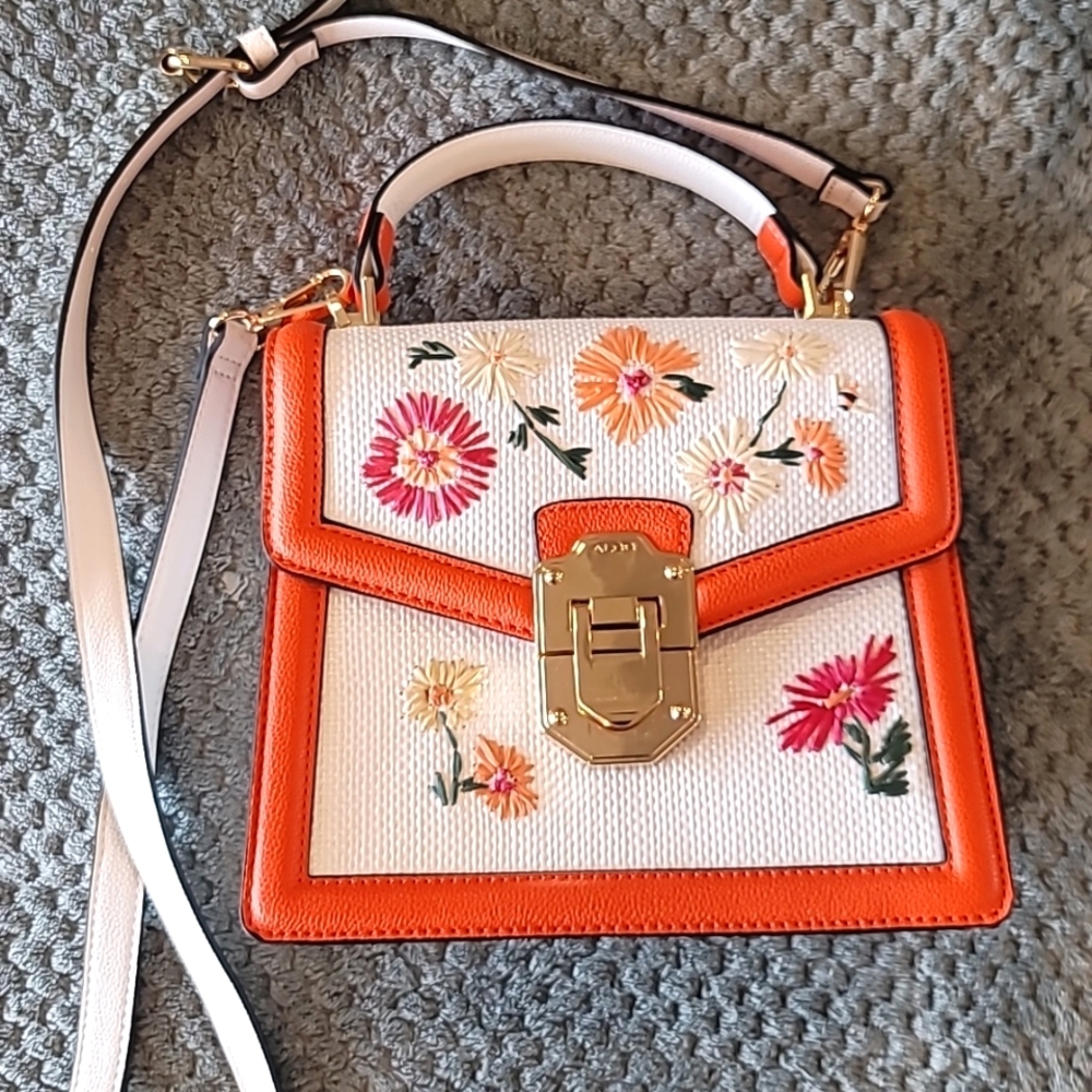 Aldo Floral Purse White Orange Magenta Green